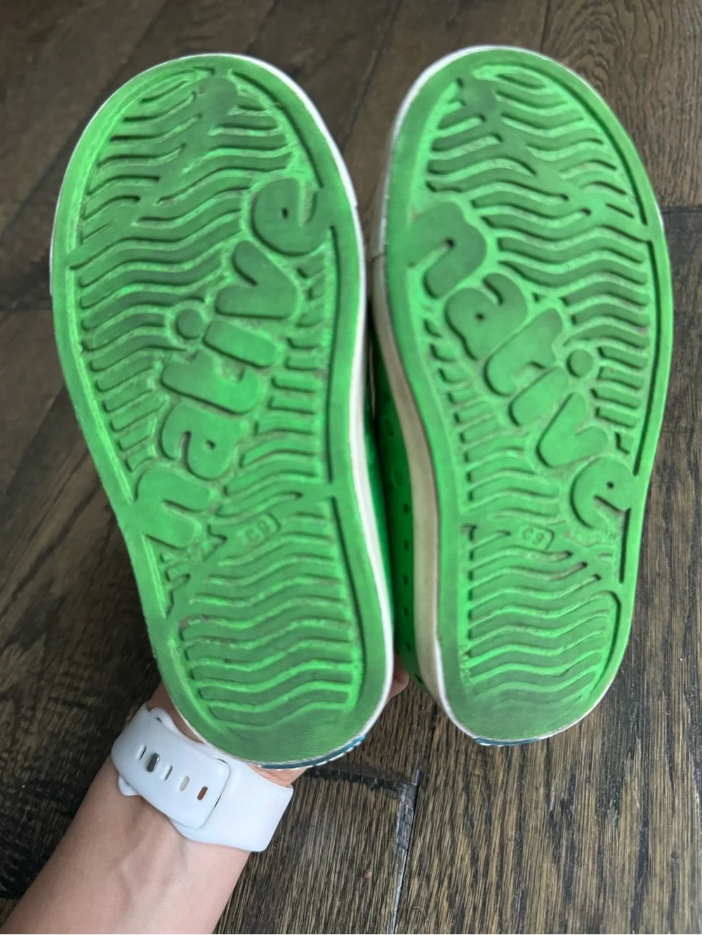 Native Kids Bright Green Slip-On Water Shoes with White Toe
